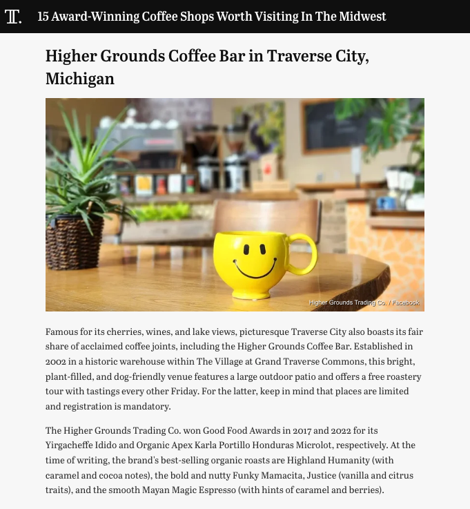 Tasting Table Recognizes Higher Grounds as a Midwest Standout in Specialty Coffee