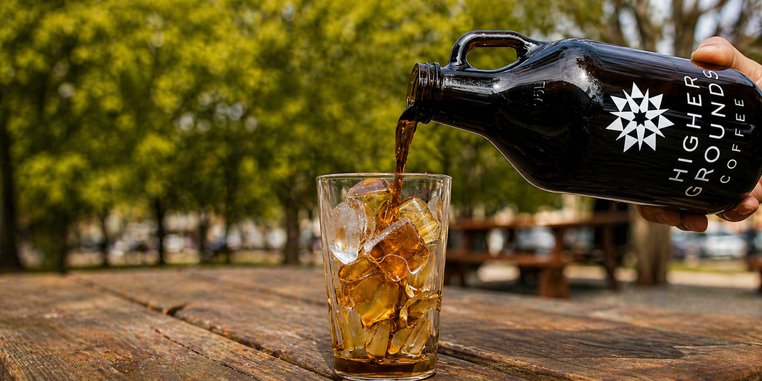 Iced coffee pour from growler