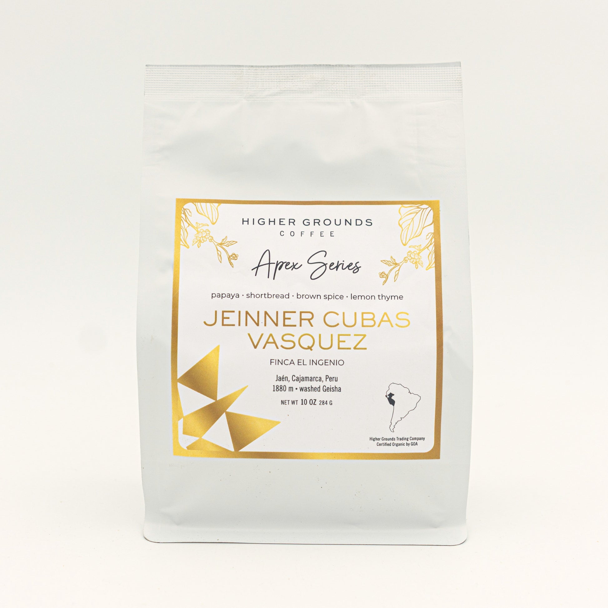Bag of Higher Grounds Apex Jeinner Cubas Vasquez organic coffee