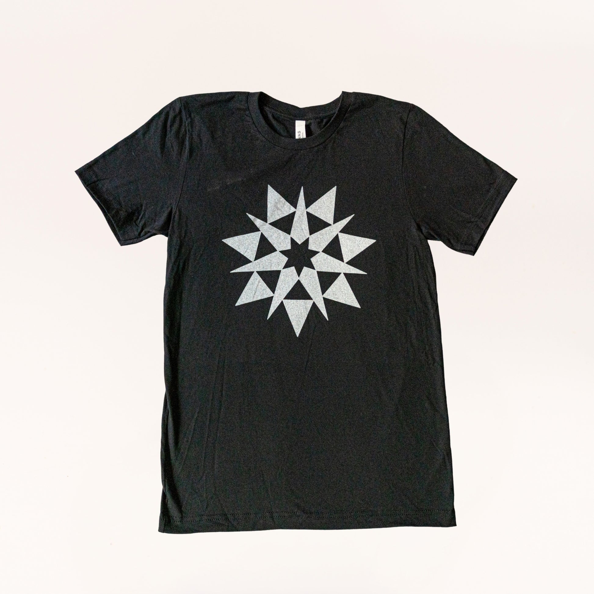 Black cotton tee shirt with Higher Grounds star logo on front