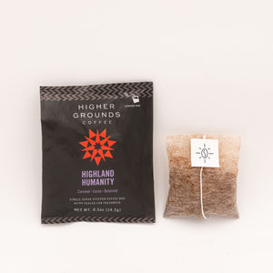 Single serve Steeped coffee bag of organic Highland Humanity 